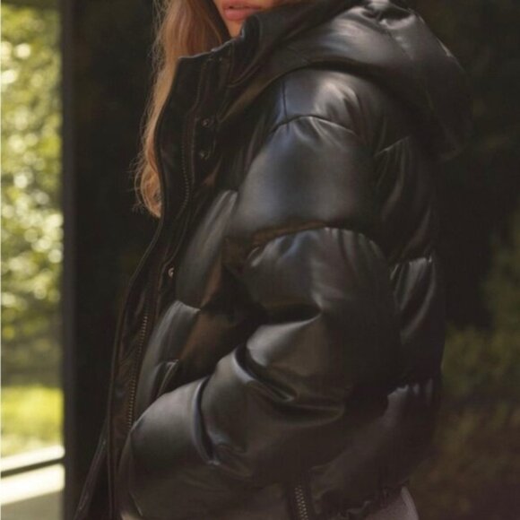 Soho Faux Leather City PufferCoat oversize crop black size small - Picture 5 of 11